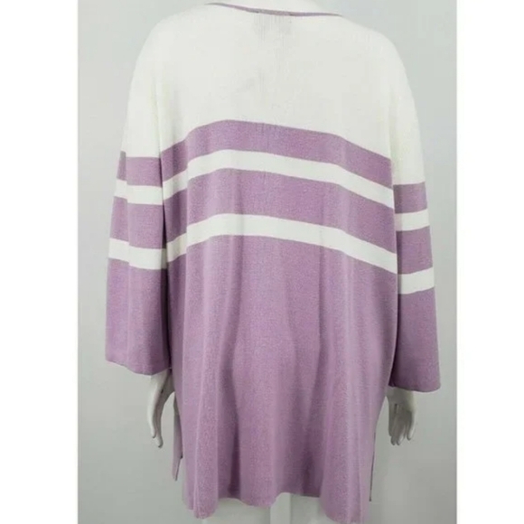 Bob Mackie wearable art deep v zip up sweater, purple, stripes women size medium - Picture 4 of 4